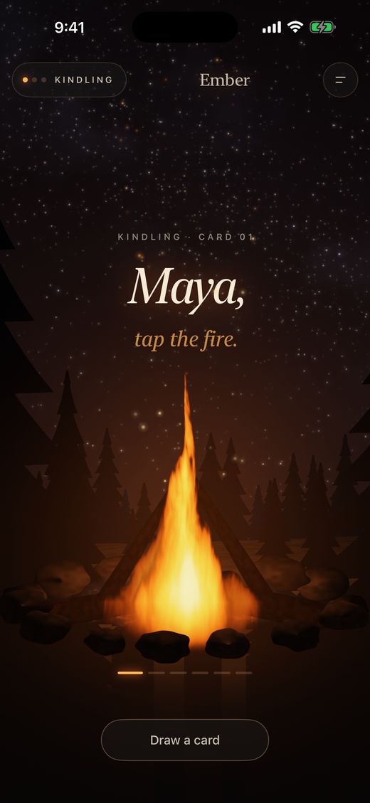 Your turn: tap the fire to draw a card