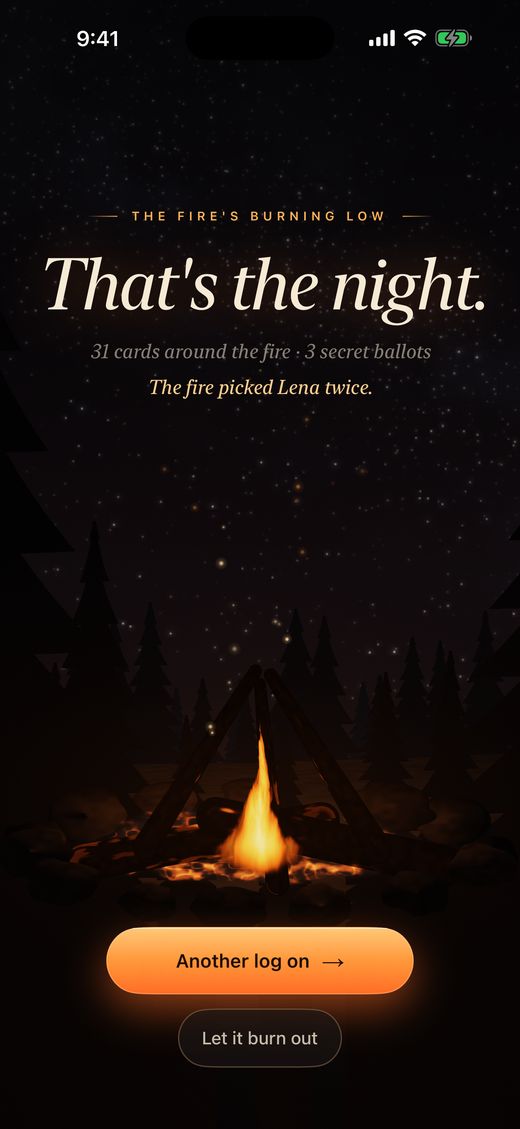 That's the night: the summary as the fire burns low